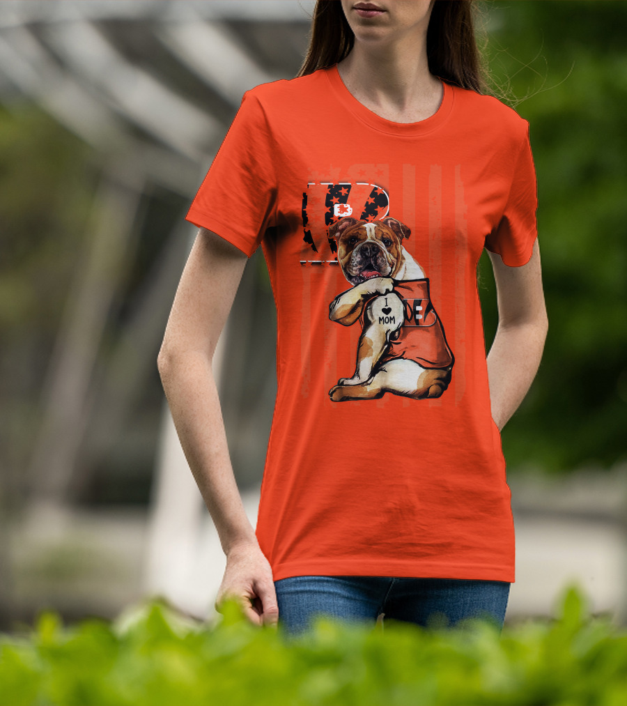 Bulldog Cincinnati Bengals I Love Mom Orange Stripes T-Shirt