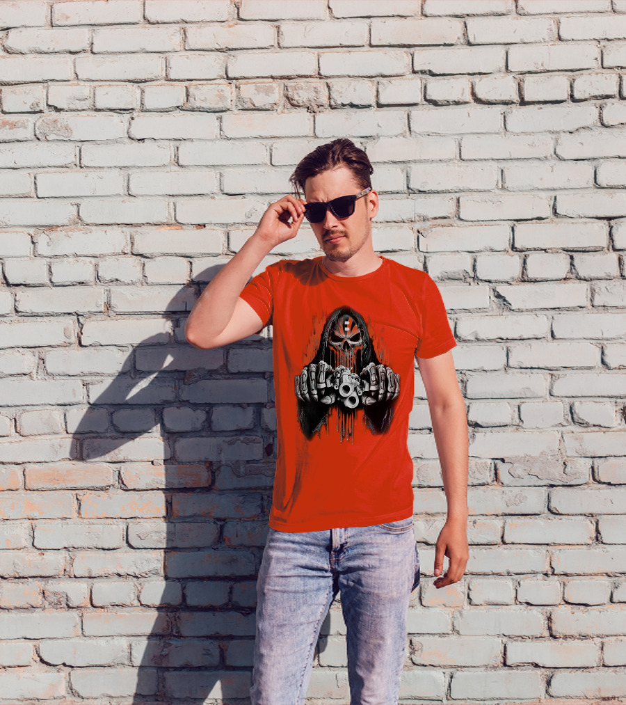 Cincinnati Bengals 41 Skeleton Skull With Guns T-Shirt