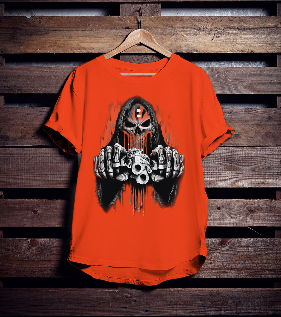 Cincinnati Bengals 41 Skeleton Skull With Guns T-Shirt