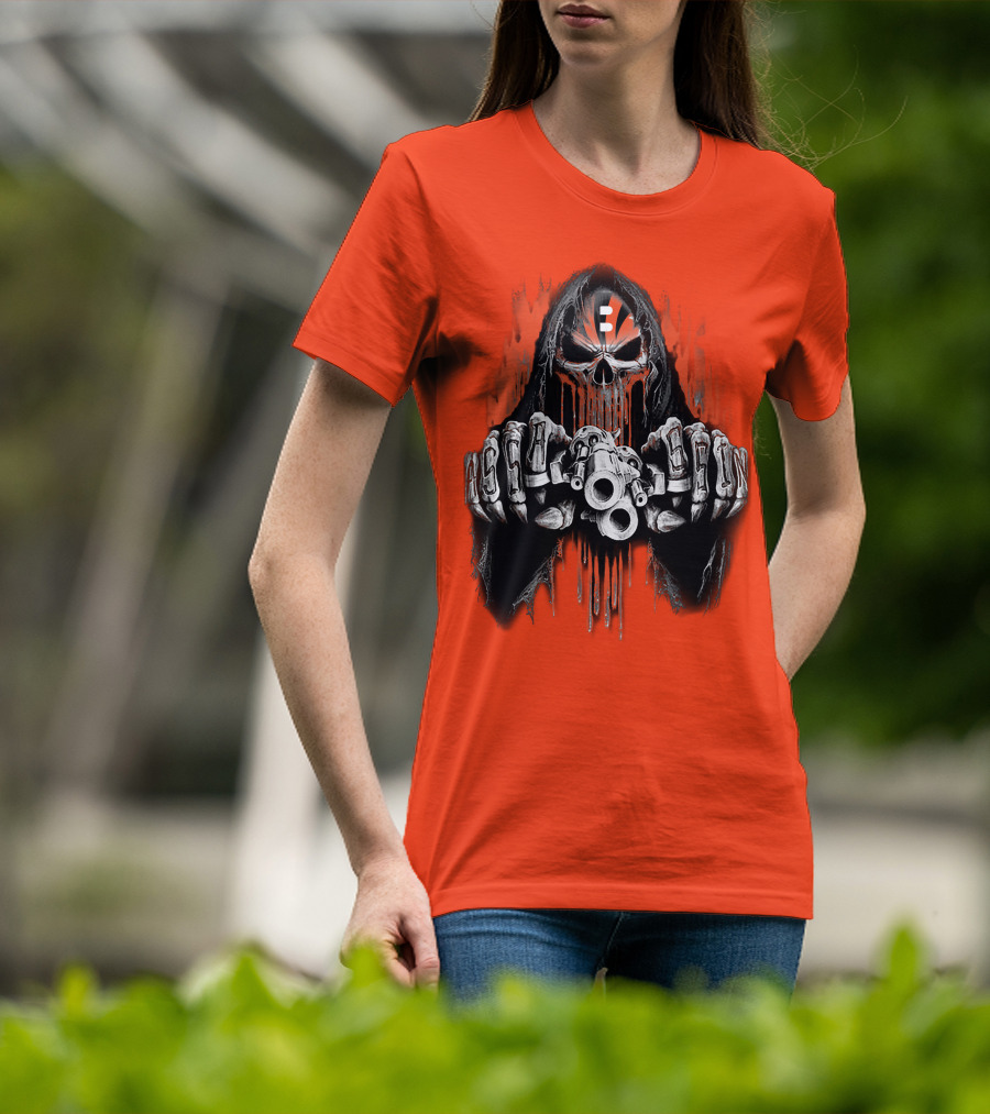 Cincinnati Bengals 41 Skeleton Skull With Guns T-Shirt