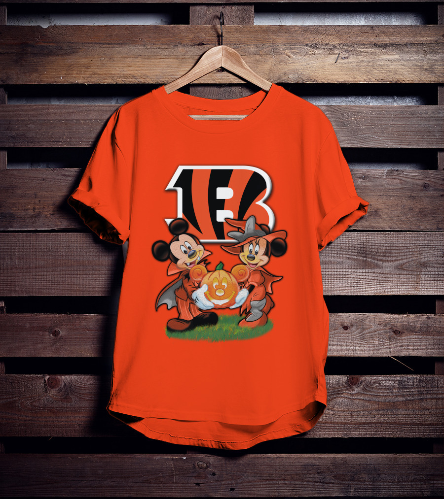 Cincinnati Bengals Halloween Mickey Minnie Pumpkin T-Shirt