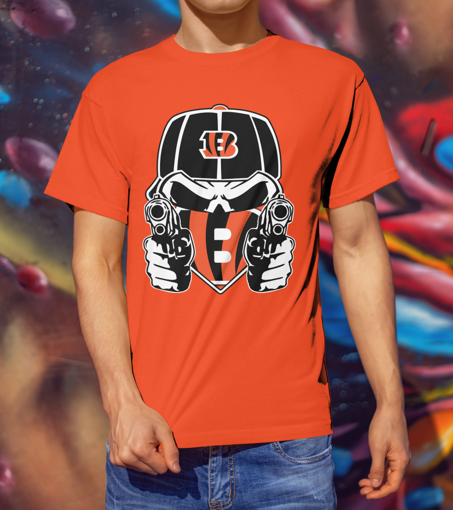 Cincinnati Bengals Armed Skeleton Illustration With Team Helmet T-Shirt