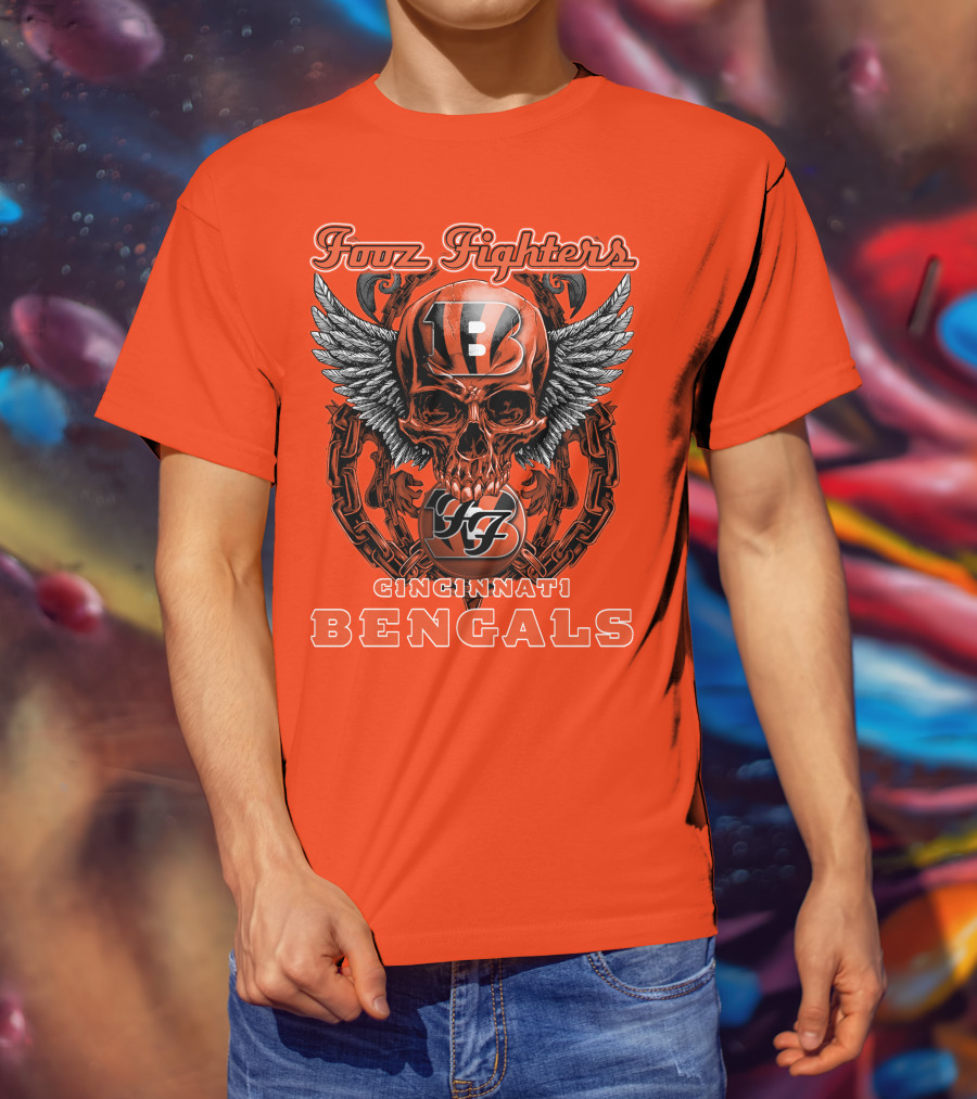 Foo Fighters Cincinnati Bengals Skull And Wings T-Shirt