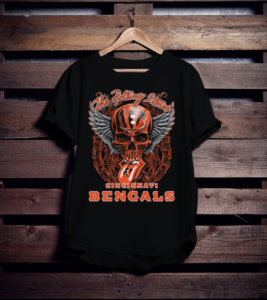 The Rolling Stones Cincinnati Bengals Skull Winged Tongue T-Shirt