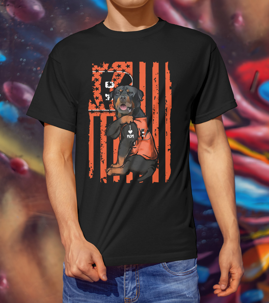 Cincinnati Bengals Rottweiler I Love Mom Football Fan Gear T-Shirt