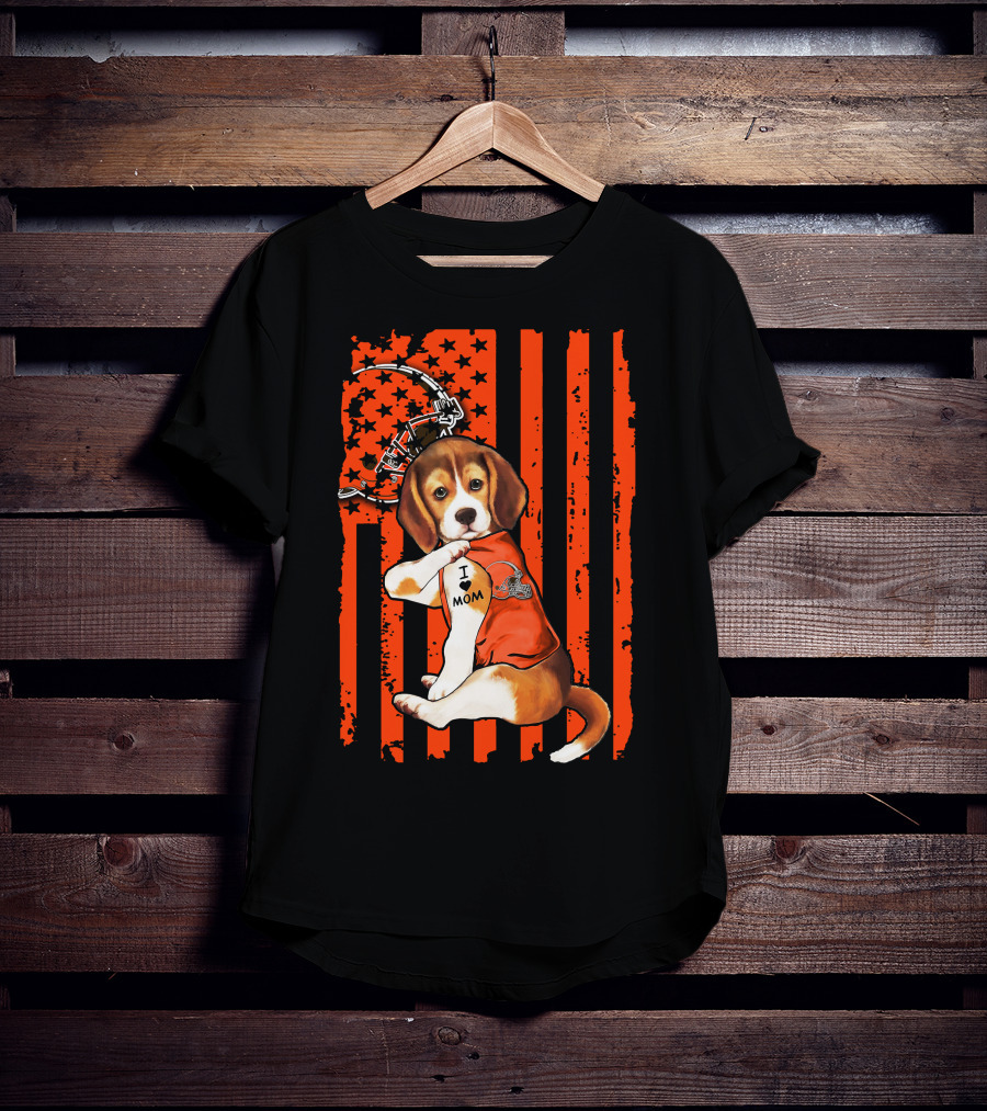 Beagle Cleveland Browns I Mom Retro Football Helmet And Stars T-Shirt