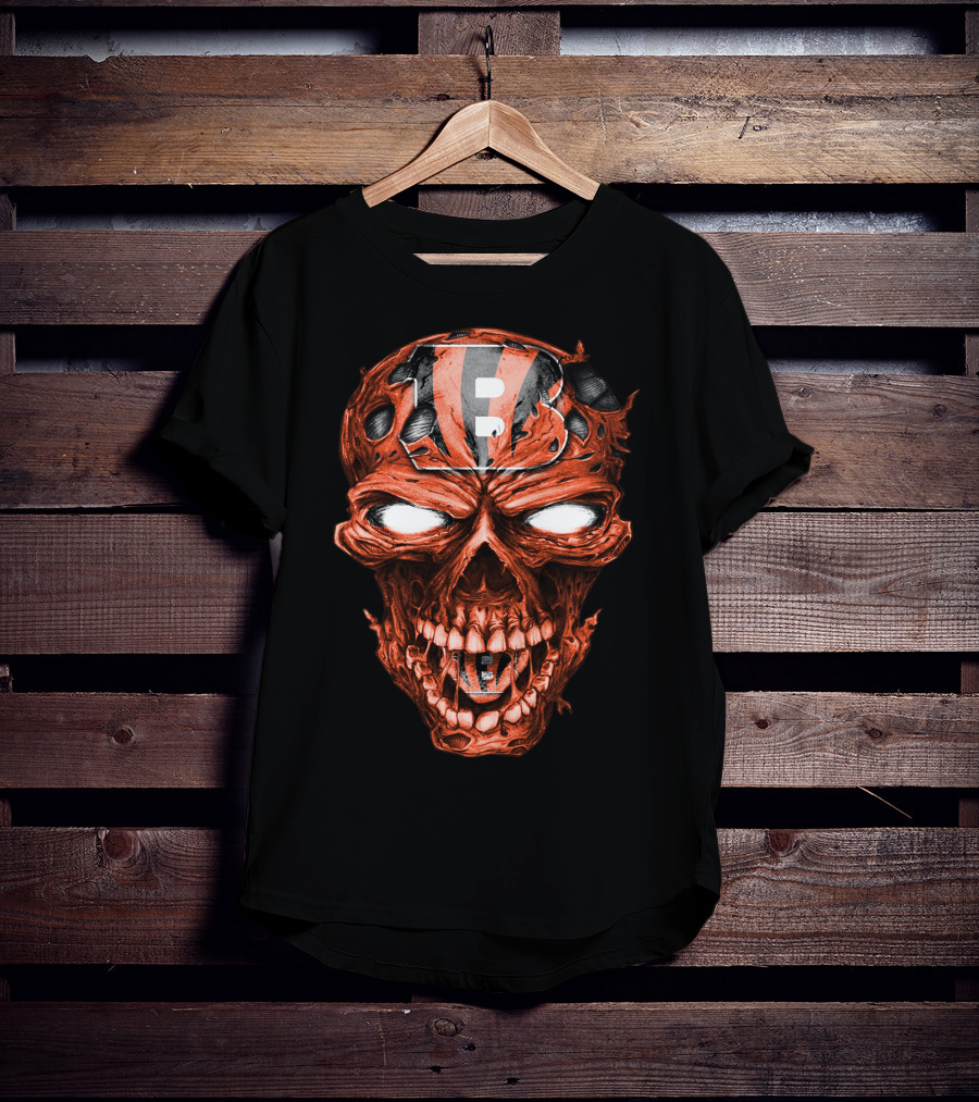 Cincinnati Bengals Skull Emblem With Team Helmet T-Shirt