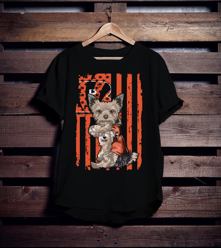 Yorkshire Terrier I Love Mom Cincinnati Bengals Stripes T-Shirt