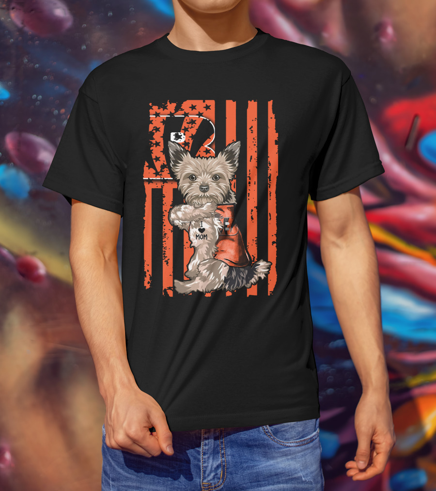 Yorkshire Terrier I Love Mom Cincinnati Bengals Stripes T-Shirt