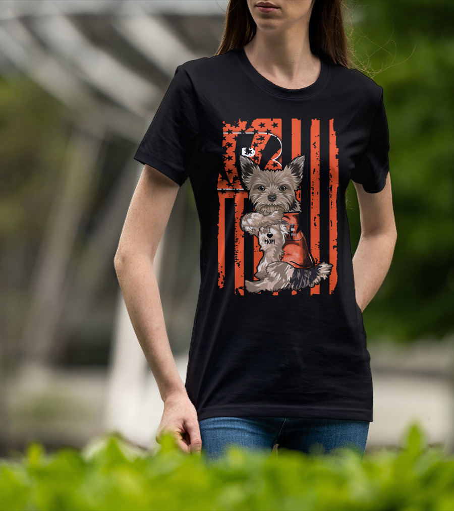 Yorkshire Terrier I Love Mom Cincinnati Bengals Stripes T-Shirt