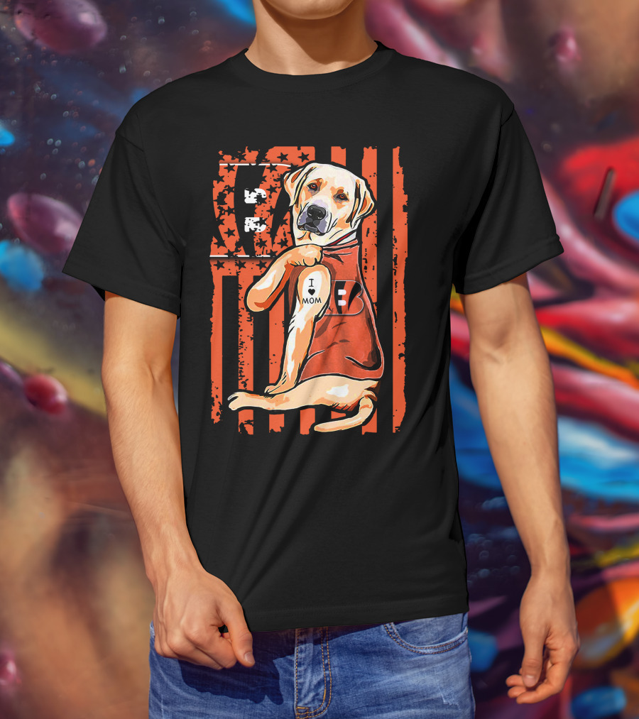 Labrador Retriever I Love Mom Cincinnati Bengals Stripes T-Shirt