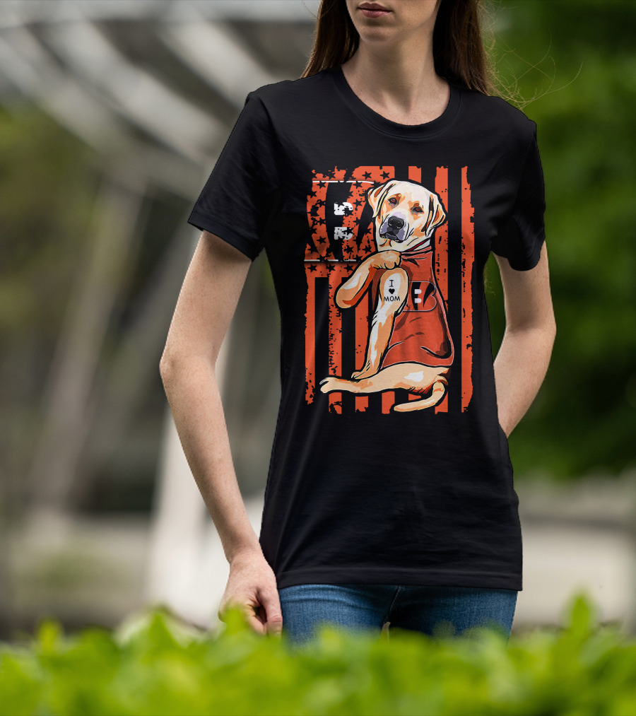 Labrador Retriever I Love Mom Cincinnati Bengals Stripes T-Shirt