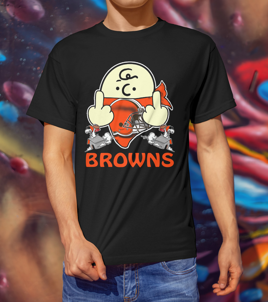 Cleveland Browns Cartoon Helmet Icon With Saluting Snoopy Duo T-Shirt