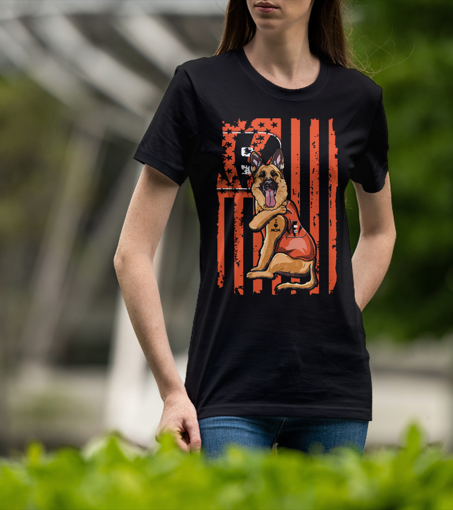 German Shepherd I Heart Mom Cincinnati Bengals Stripes And Stars T-Shirt