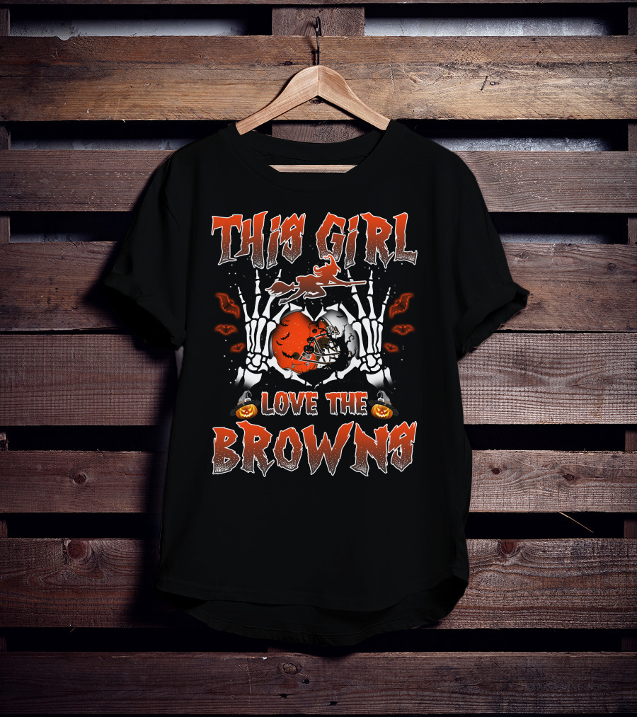 This Girl Love The Cleveland Browns Football Halloween Skeleton Theme T-Shirt