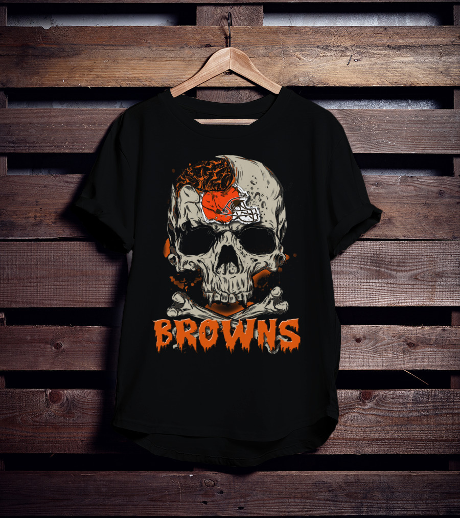Cleveland Browns Skull And Crossbones Helmet T-Shirt