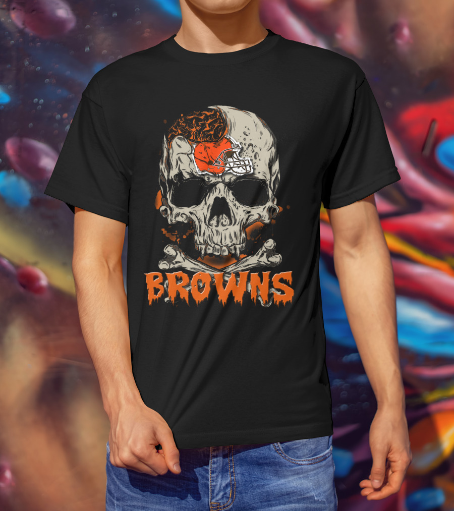 Cleveland Browns Skull And Crossbones Helmet T-Shirt