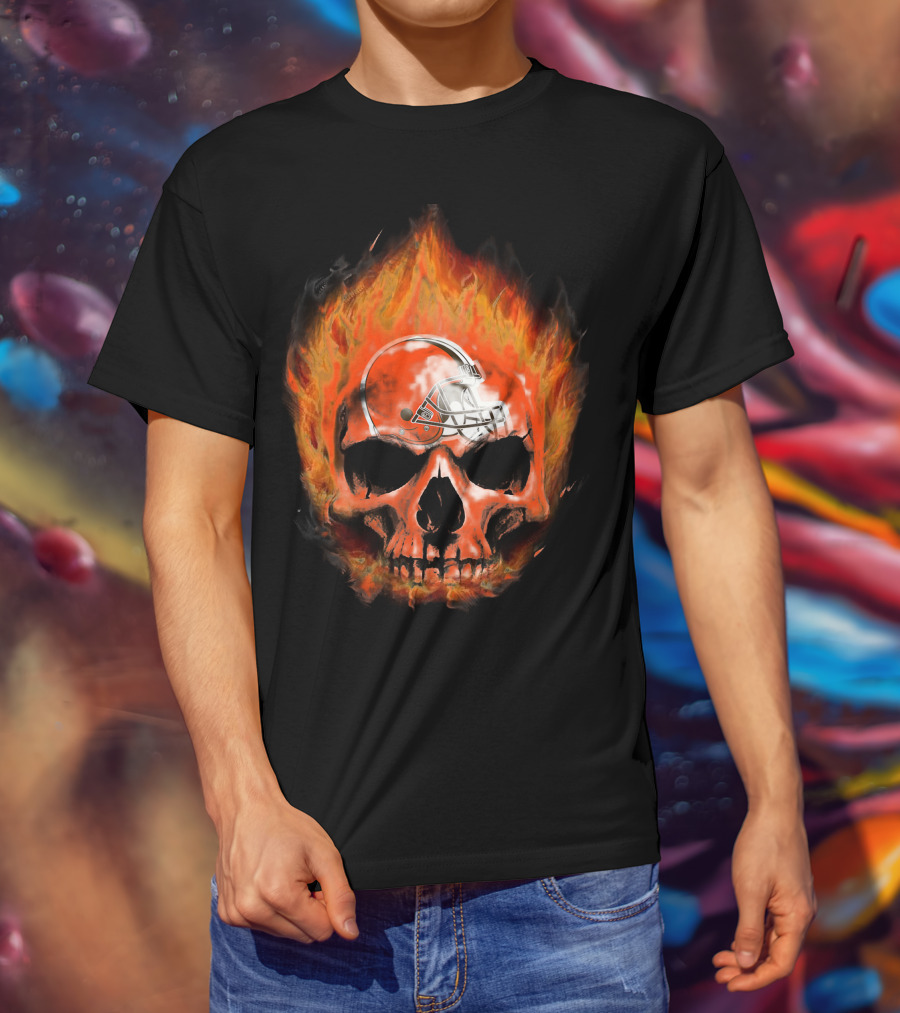 Cleveland Browns Skull In Flames 35 T-Shirt