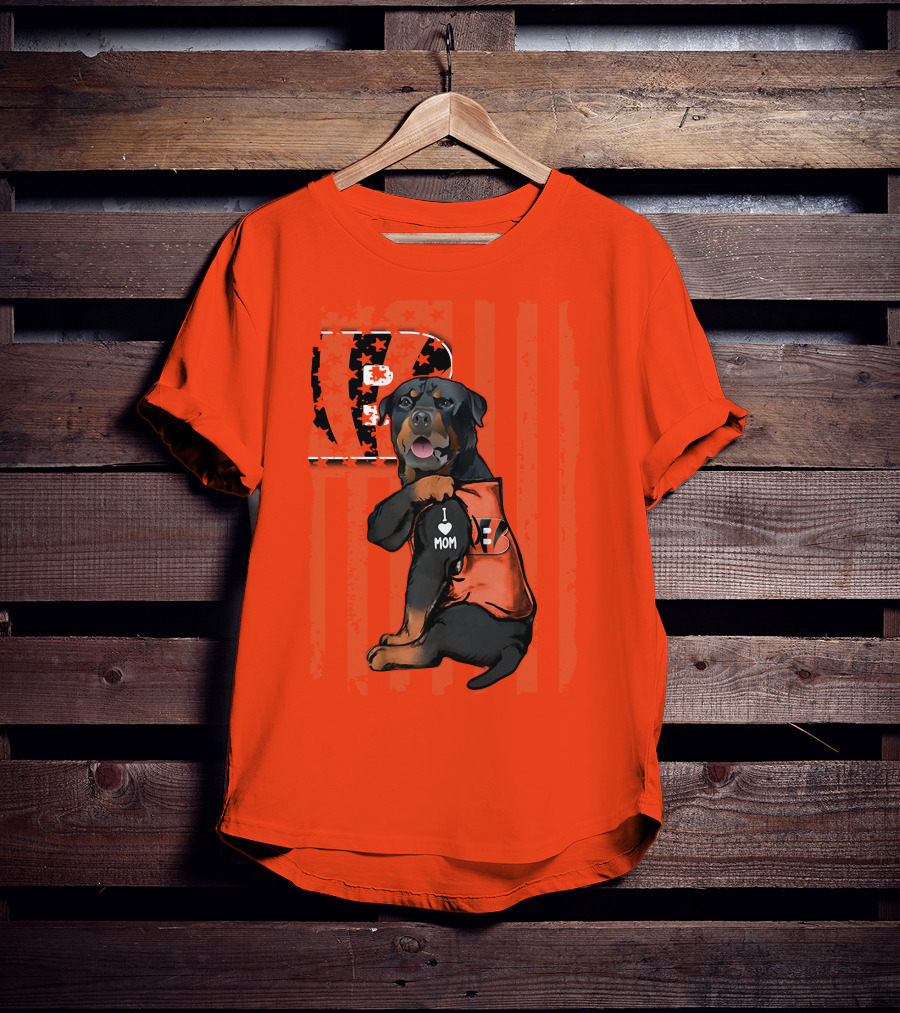 Rottweiler I Love Mom Cincinnati Bengals Bp Usa Flag T-Shirt