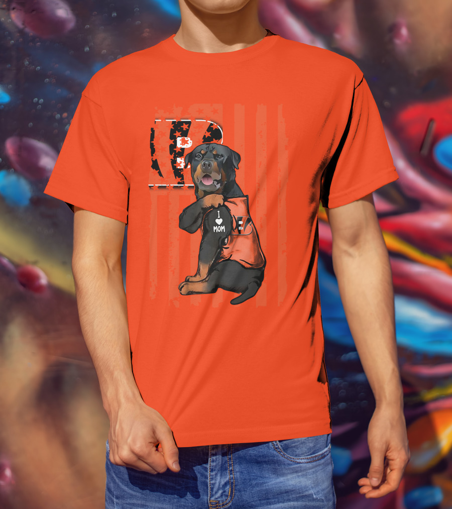 Rottweiler I Love Mom Cincinnati Bengals Bp Usa Flag T-Shirt
