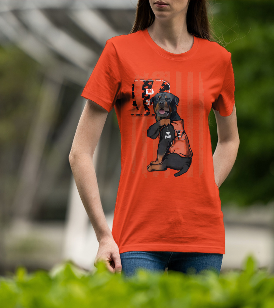 Rottweiler I Love Mom Cincinnati Bengals Bp Usa Flag T-Shirt