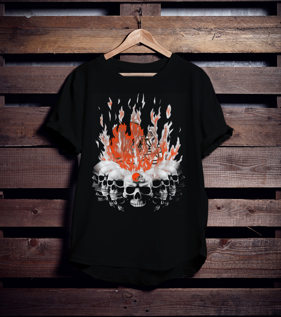 Cleveland Browns 37 Flaming Skull Helmet T-Shirt