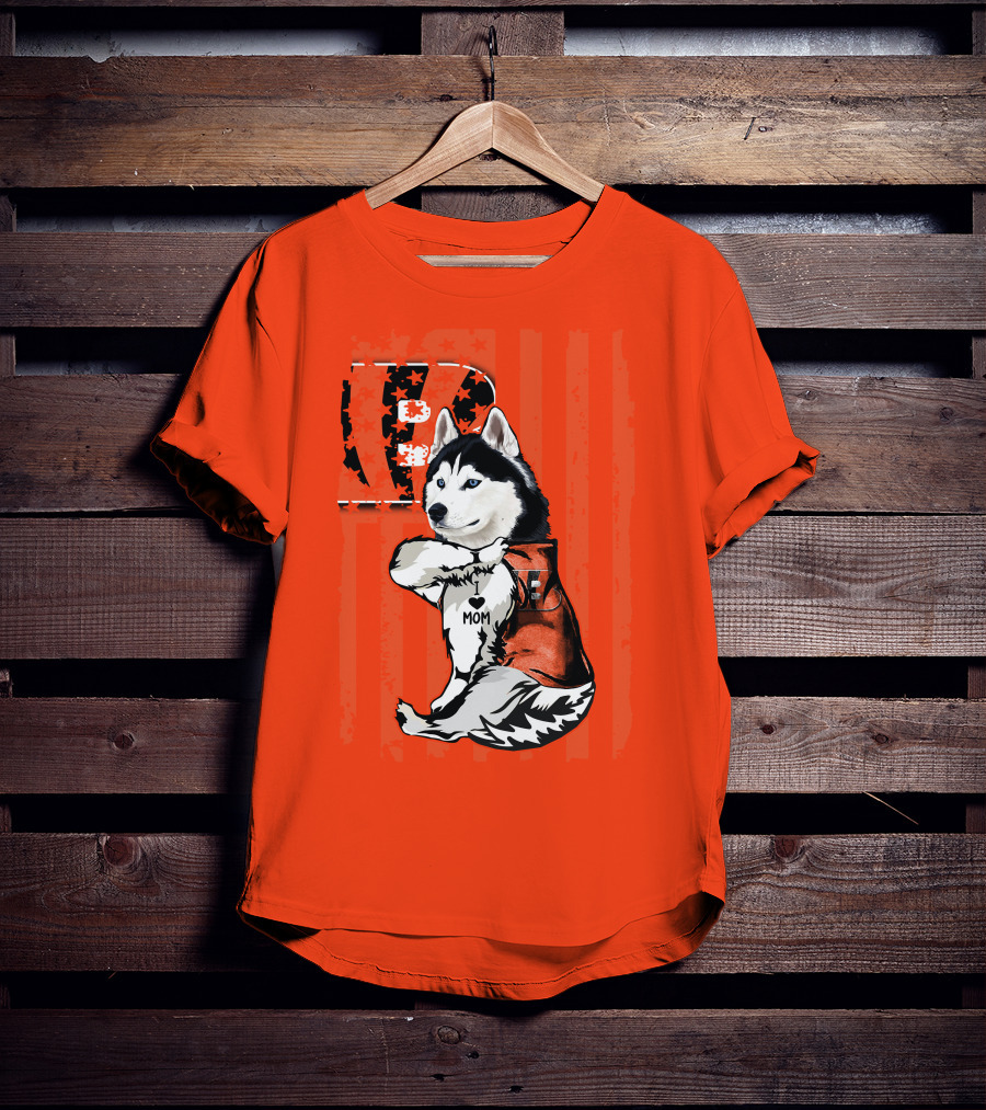 Cincinnati Bengals Siberian Husky I Love Mom Fan T-Shirt