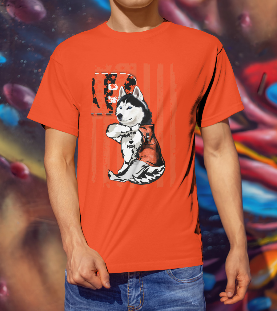 Cincinnati Bengals Siberian Husky I Love Mom Fan T-Shirt