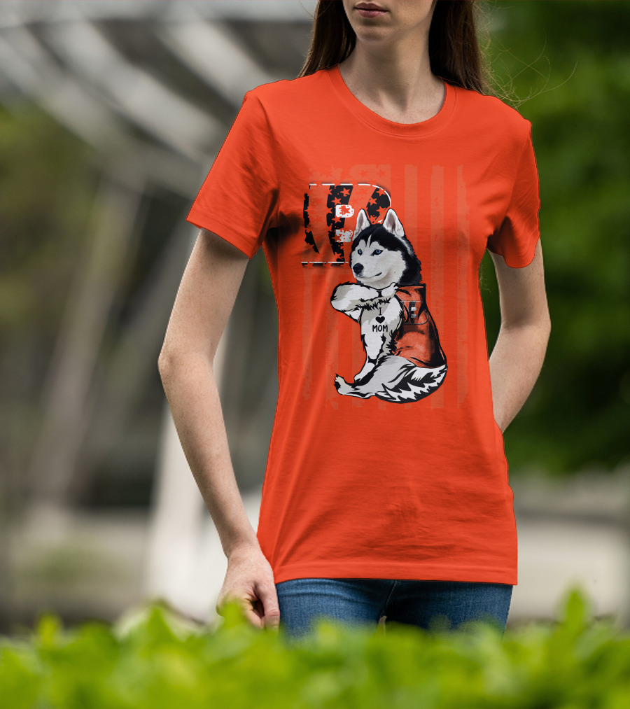 Cincinnati Bengals Siberian Husky I Love Mom Fan T-Shirt
