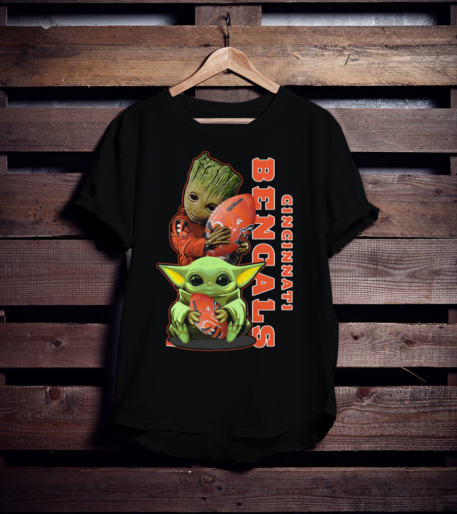 Cincinnati Bengals Baby Yoda Groot Football T-Shirt