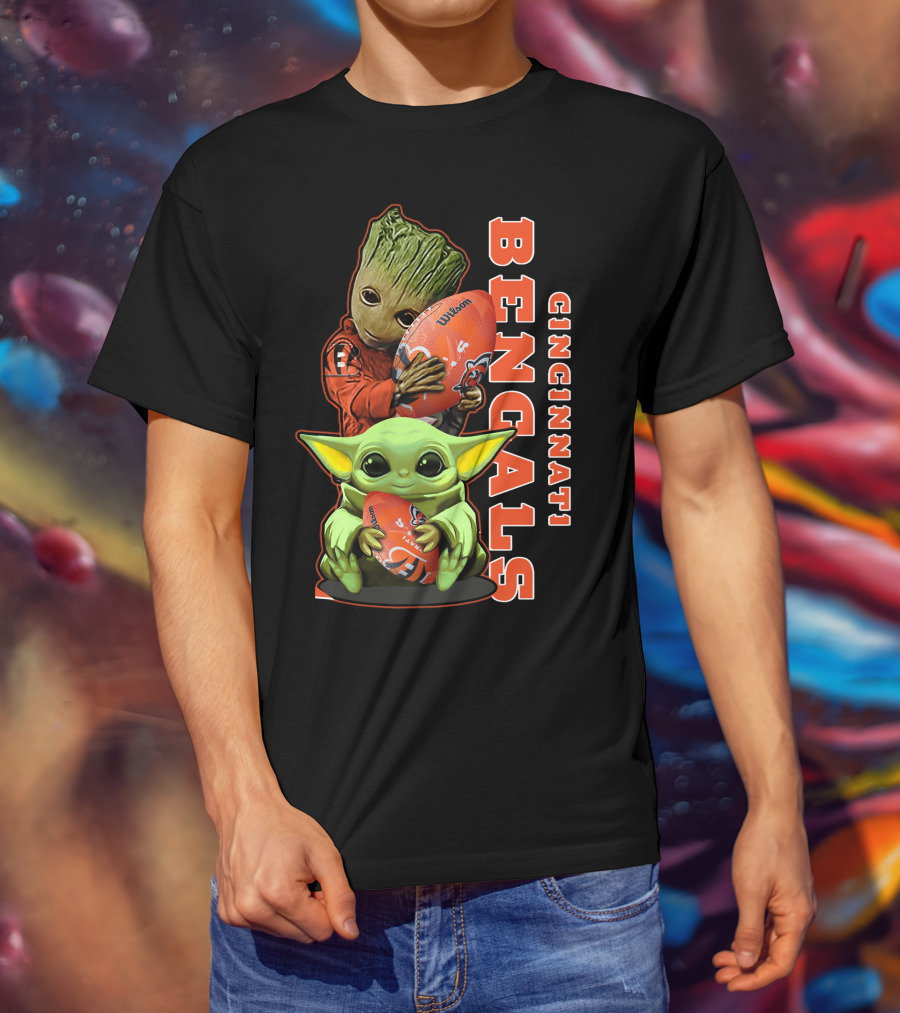 Cincinnati Bengals Baby Yoda Groot Football T-Shirt