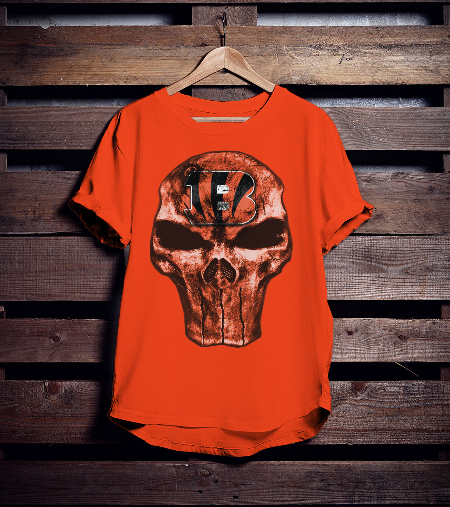 Skull Cincinnati Bengals Logo On Bold Orange T-Shirt