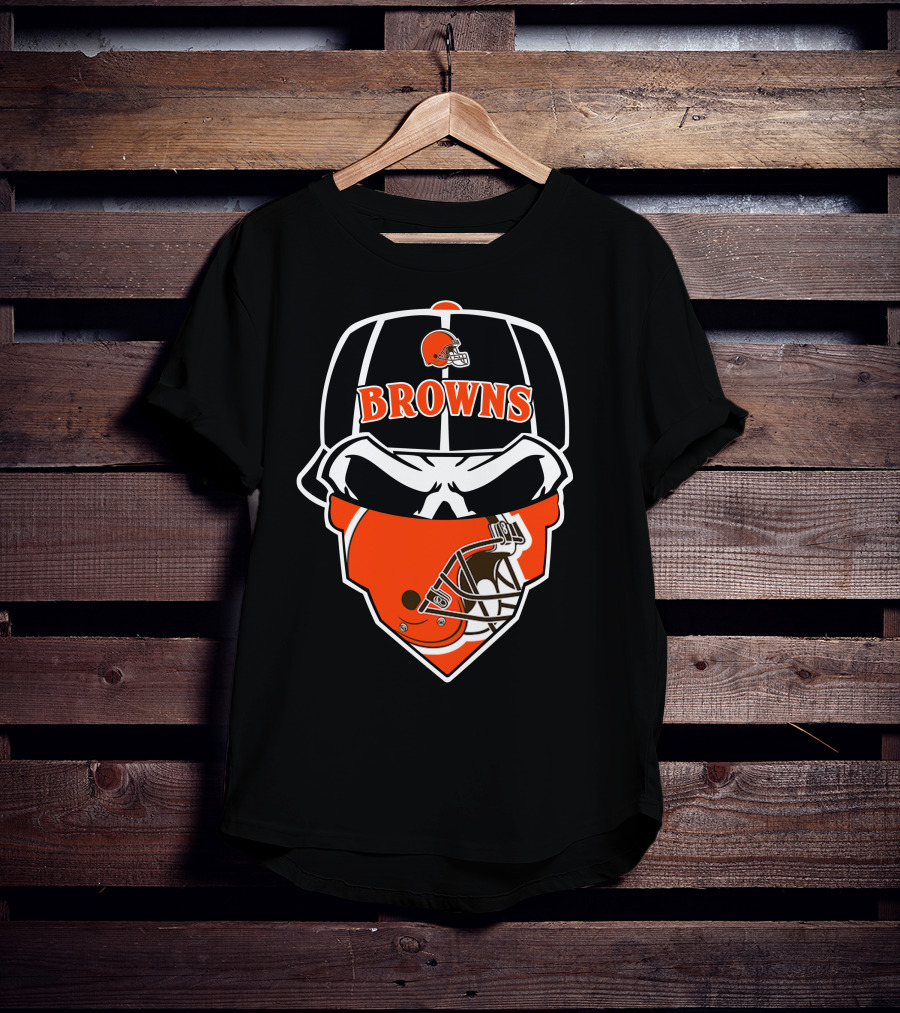 Browns Helmet Skull Mask With Football Theme T-Shirt