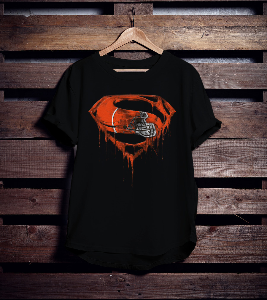 Cleveland Browns Helmet Dripping Superman Logo T-Shirt