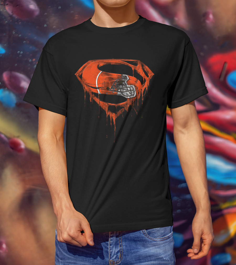 Cleveland Browns Helmet Dripping Superman Logo T-Shirt