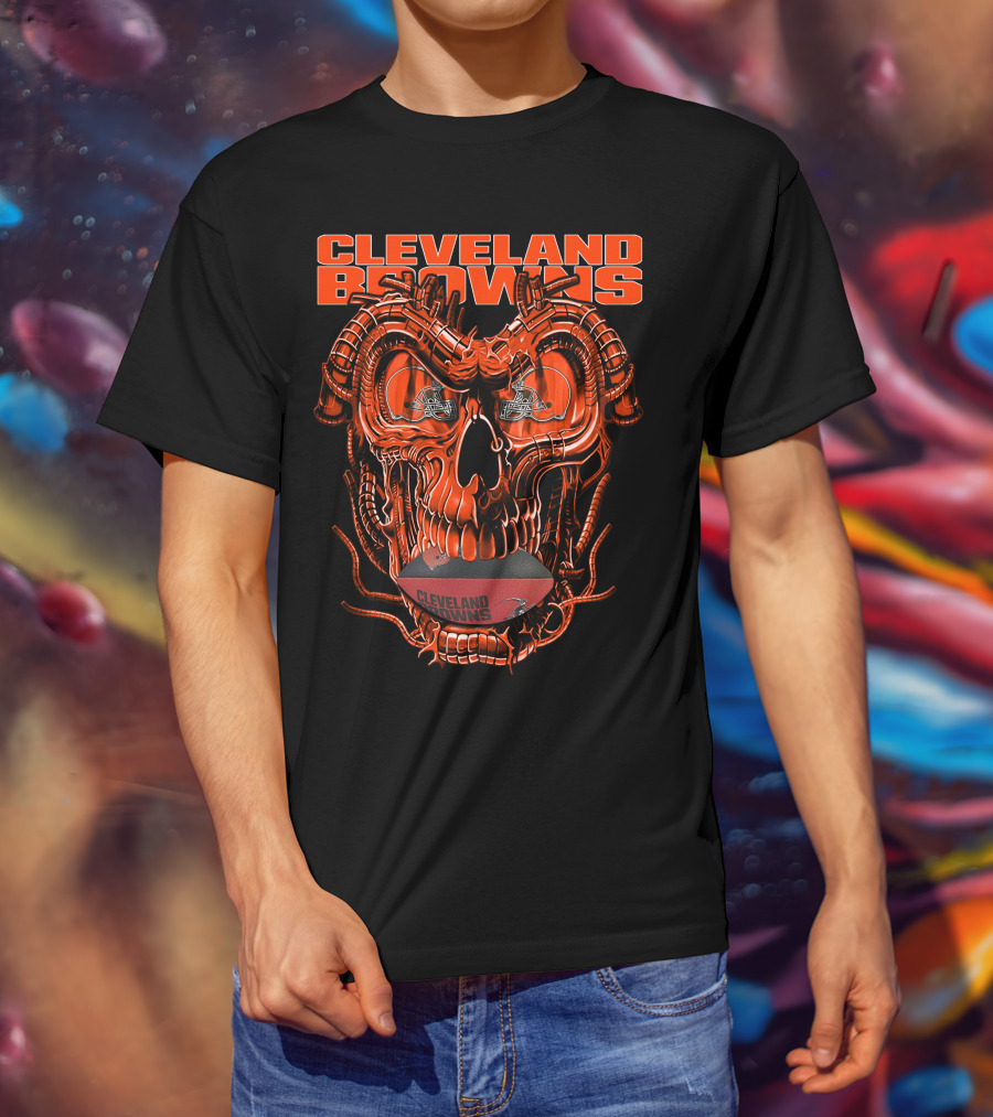 Dragonskull CLEVELAND BROWNS Helmet Skull Football T-Shirt