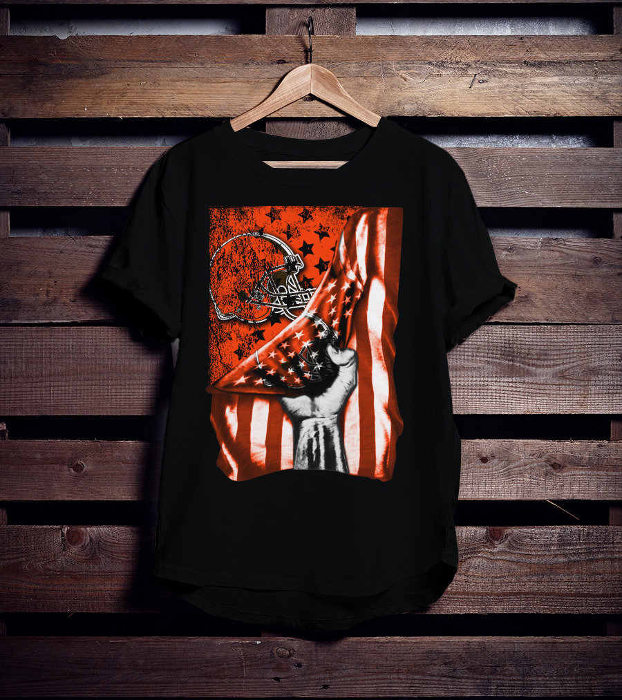 Cleveland Browns Football Helmet American Flag Fist T-Shirt