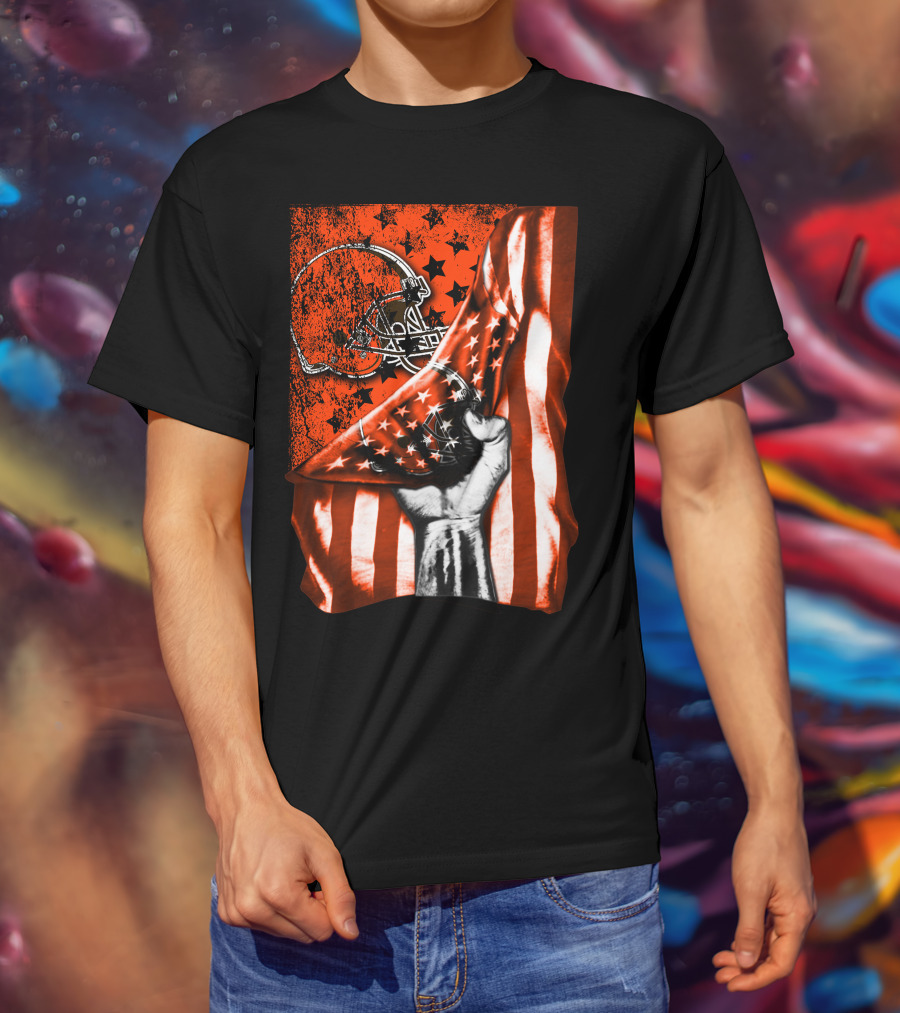 Cleveland Browns Football Helmet American Flag Fist T-Shirt