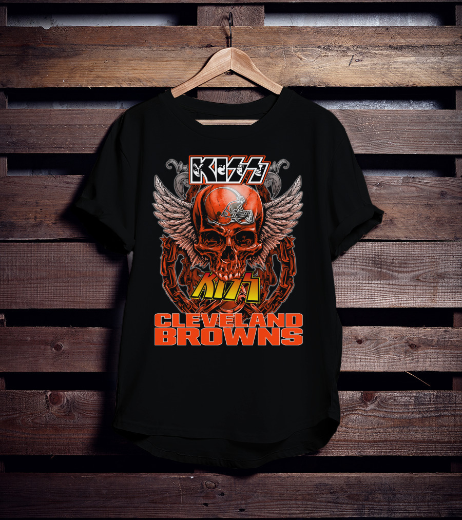 Kiss Cleveland Browns Skull Helmet Wings Chains T-Shirt