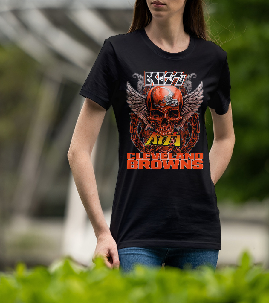 Kiss Cleveland Browns Skull Helmet Wings Chains T-Shirt
