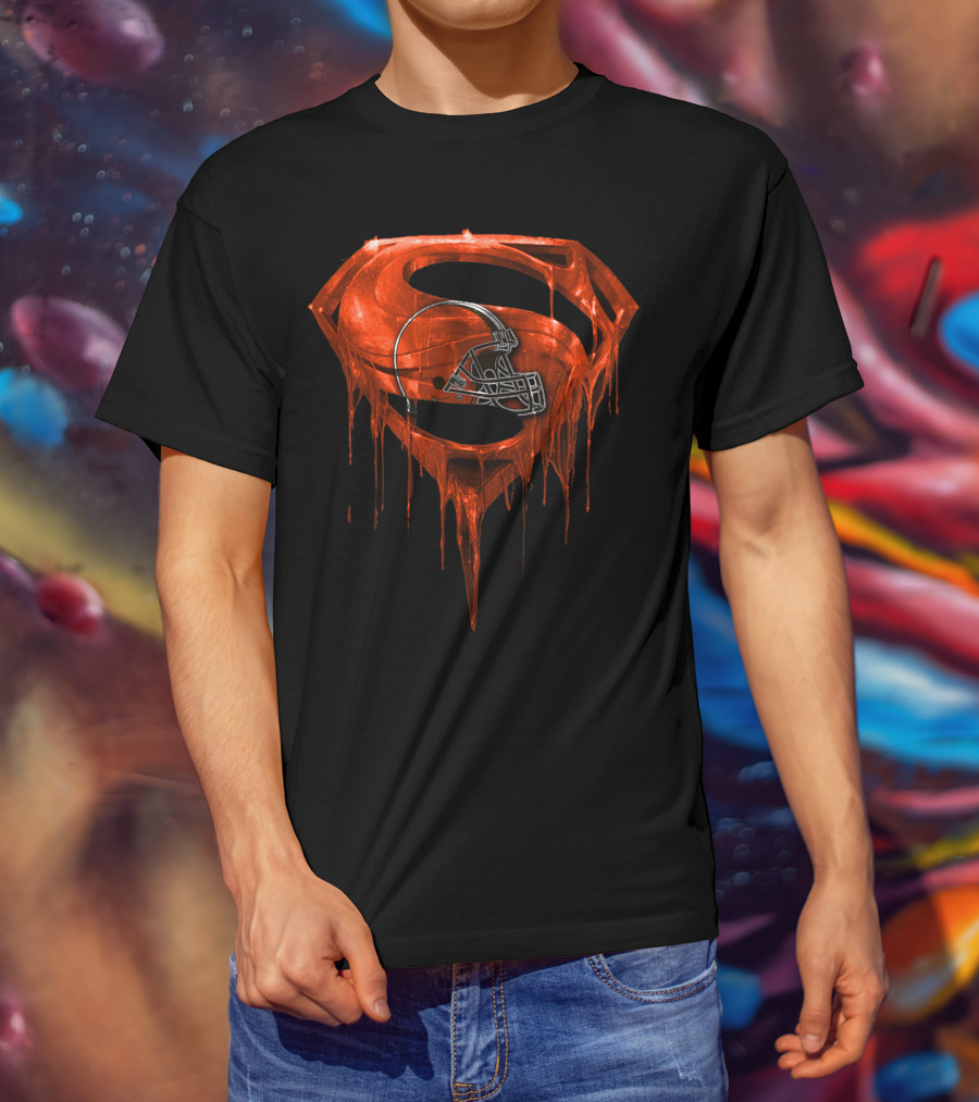 Spm CLEVELAND BROWNS Dripping Superhero Helmet T-Shirt