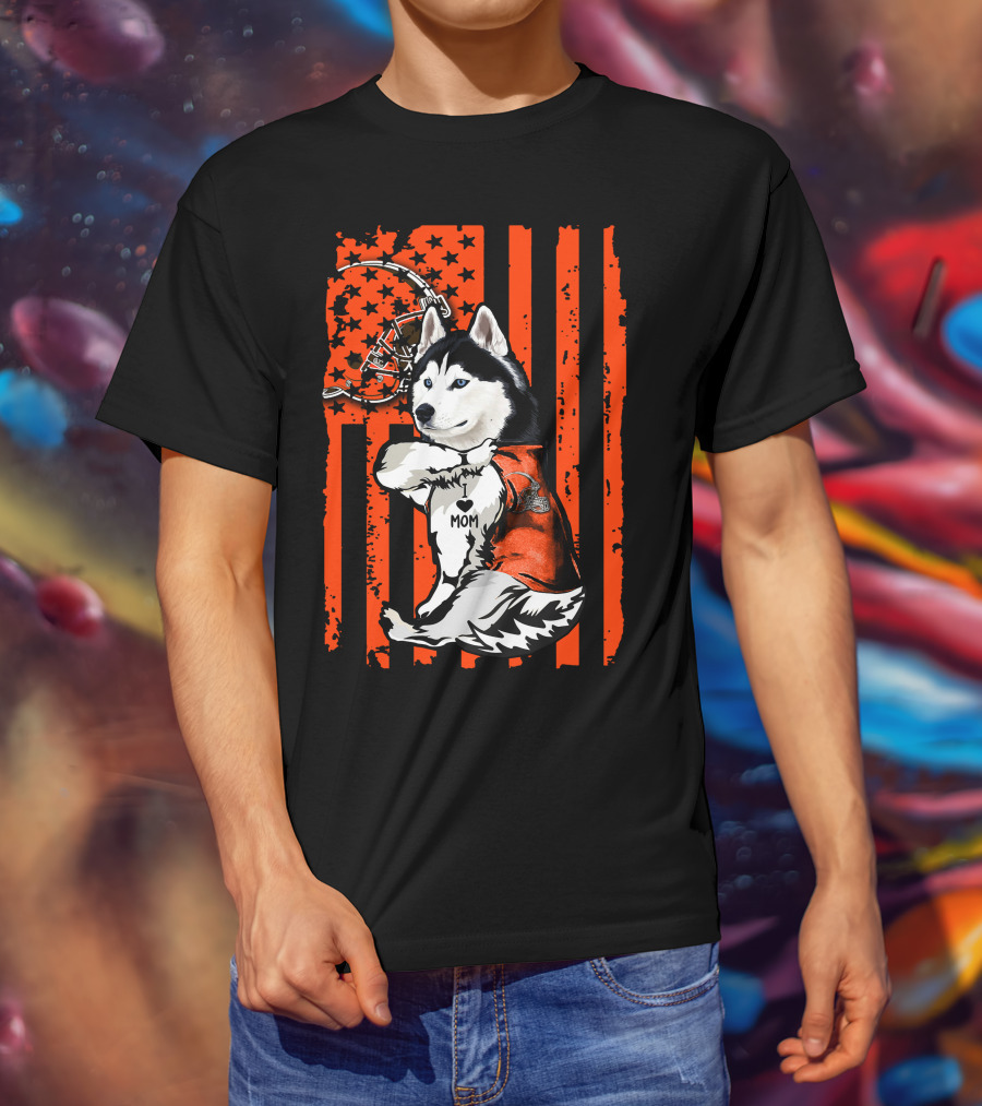 Siberian Husky CLEVELAND BROWNS Football Fan Love Mom T-Shirt