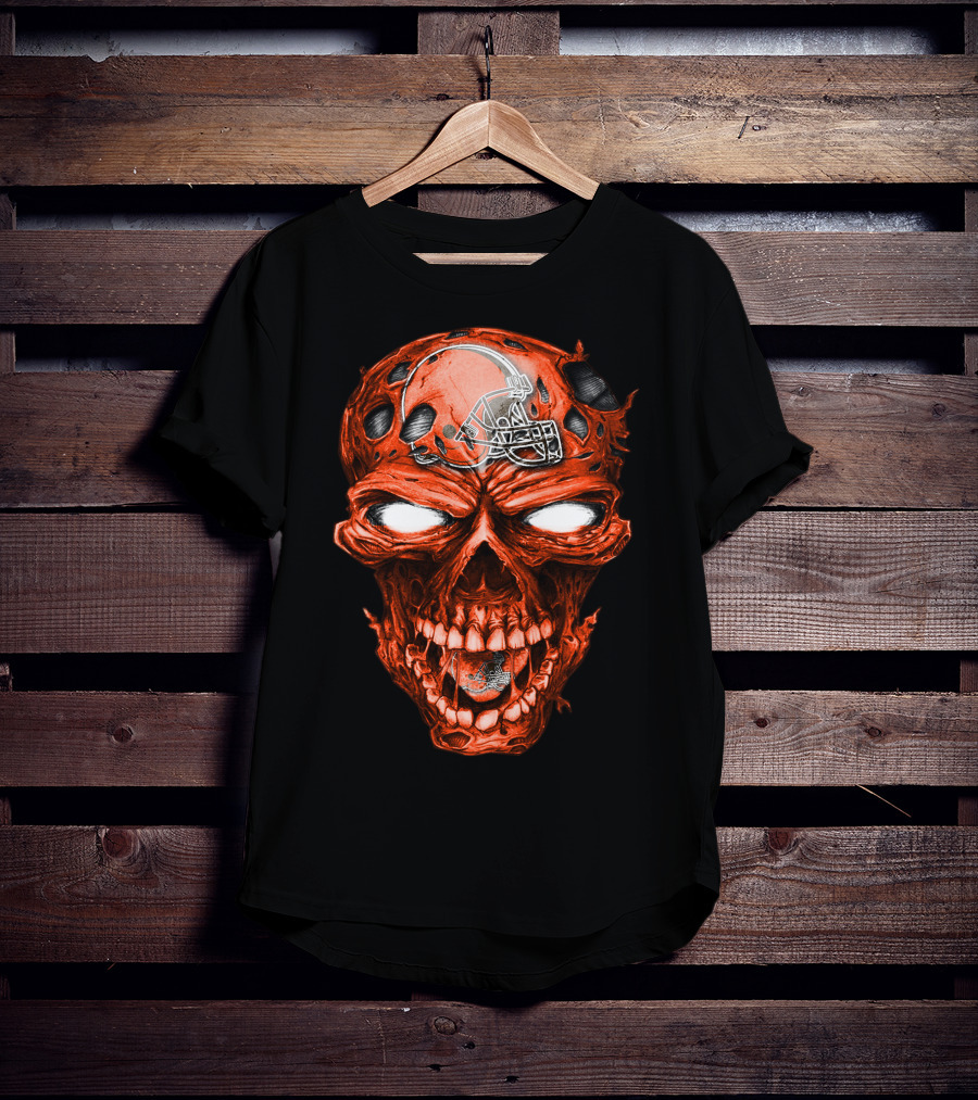 Cleveland Browns Skull With Football Helmet T-Shirt