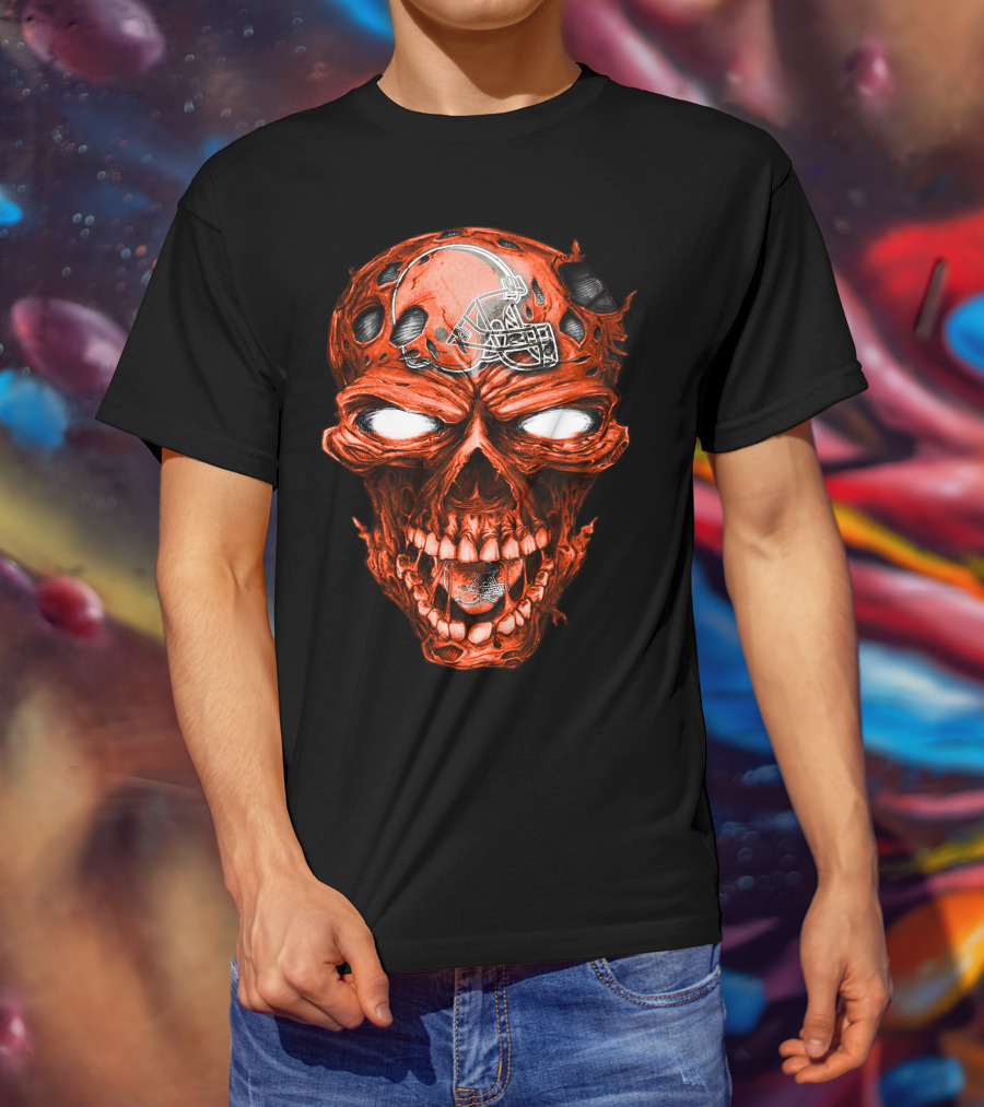 Cleveland Browns Skull With Football Helmet T-Shirt