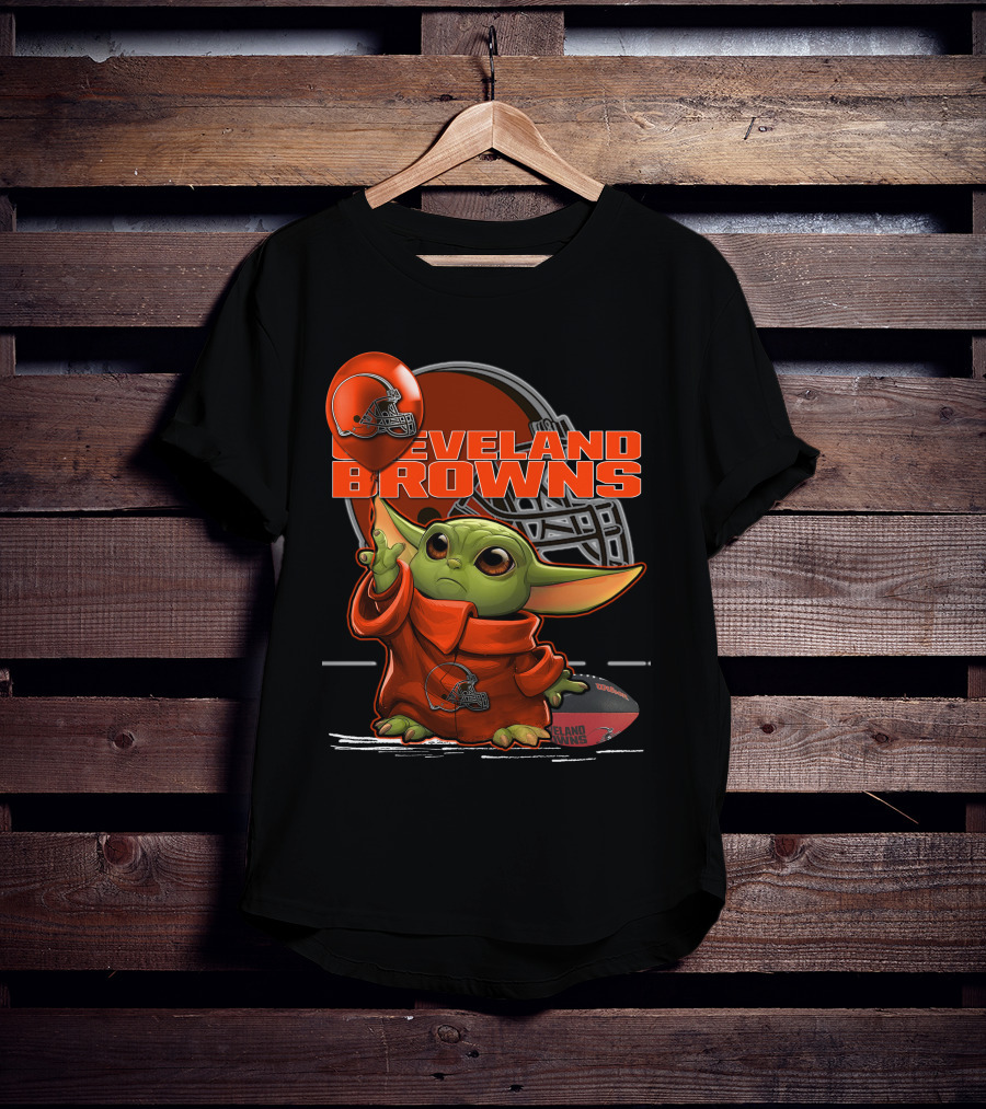 Yoda CLEVELAND BROWNS Football Helmet And Baby Yoda In Jersey T-Shirt