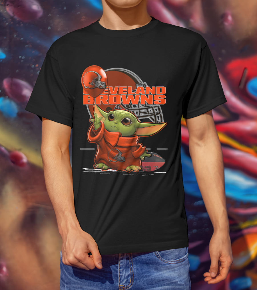 Yoda CLEVELAND BROWNS Football Helmet And Baby Yoda In Jersey T-Shirt