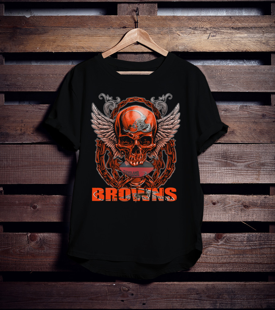 Cleveland Browns Winged Skull Football Chain T-Shirt