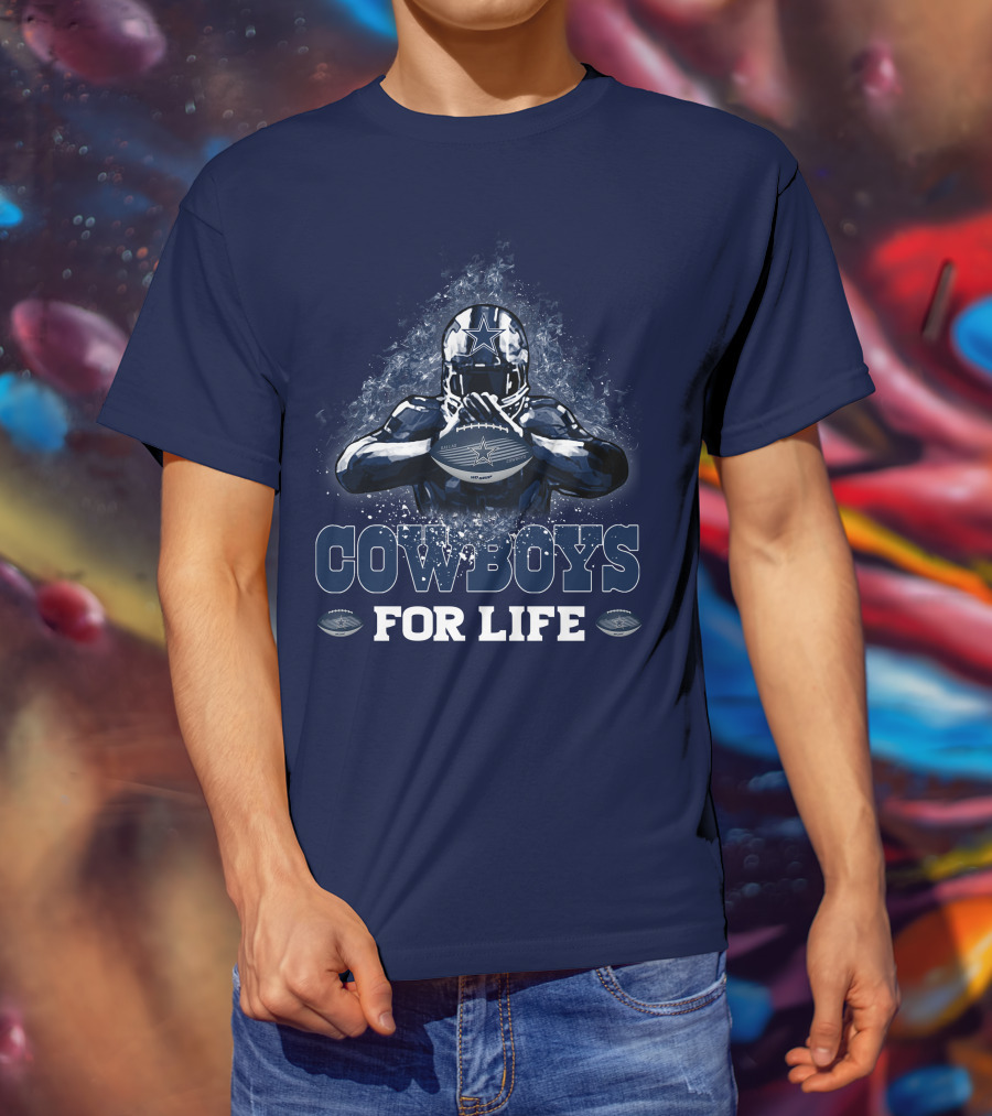 COWBOYS FOR LIFE DALLAS COWBOYS Football Helmet Star Logo Blue T-Shirt