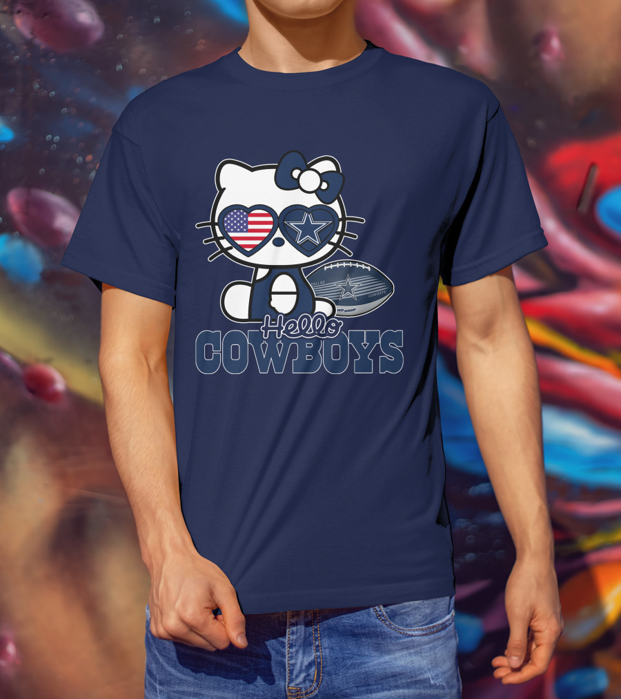 Hellokitty Hello Cowboys Dallas Football Stars USA Flag Glasses Football T-Shirt