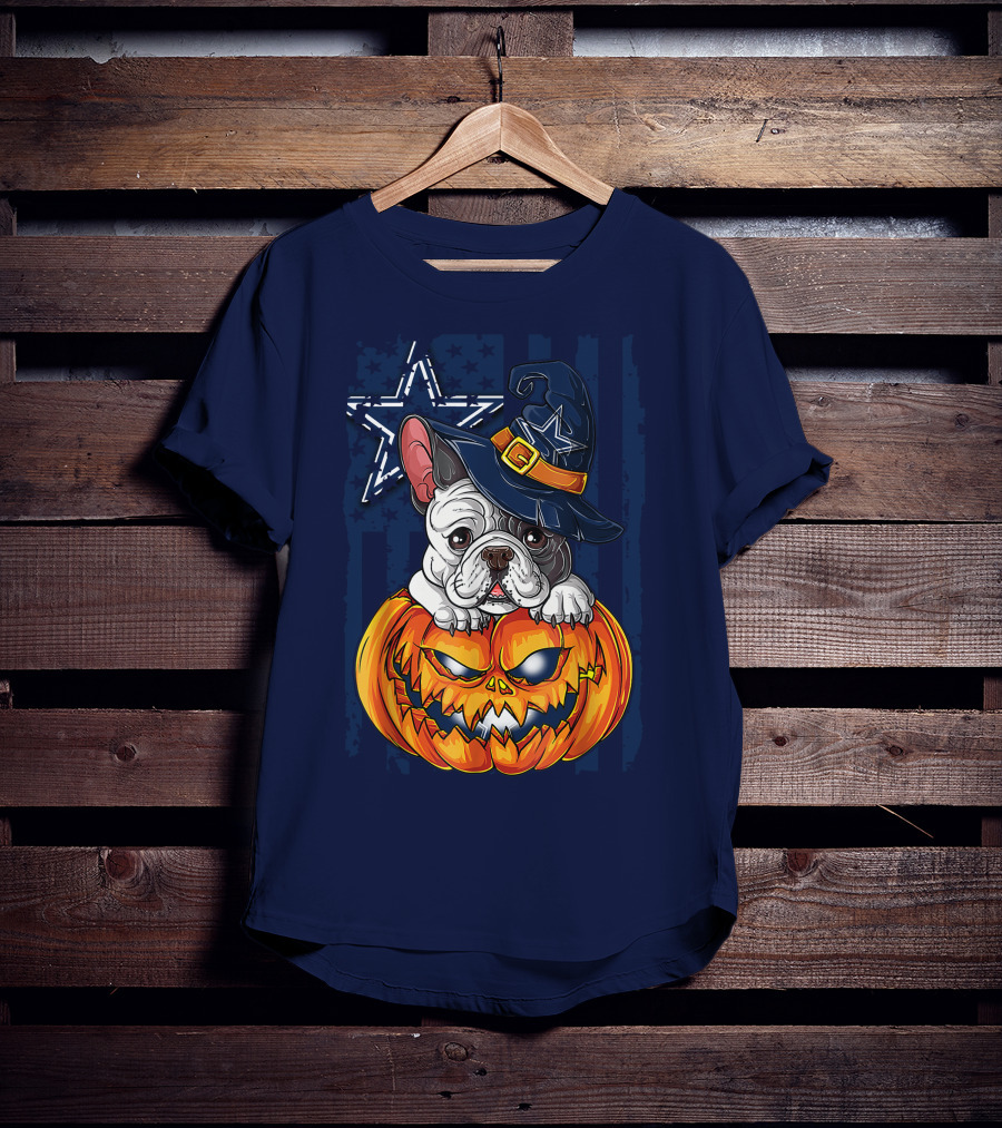Hlw Bulldog Halloween Dallas Cowboys Pumpkin Wizard Hat T-Shirt